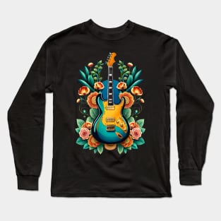 Electric guitar blue with flowers 6 Long Sleeve T-Shirt